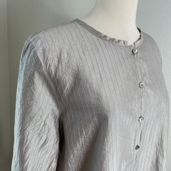 Eileen Fisher Womens Large 100% Silk Tunic Blouse Shirt Minimalist Lagenlook - Picture 3 of 13